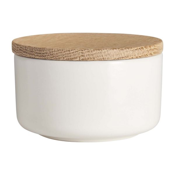 Elton bocal en céramique beige - couvercle en bois - D.6,5 cm - Réf. 912178_0