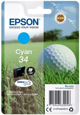 Epson Golf ball Singlepack Cyan 34 DURABrite Ultra Ink_0