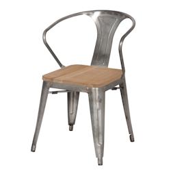 GHP Halenbeek Fauteuil de restaurant MONACO, acier et teck, 78.5 x 51 x 57 cm, gris/marron - gris acier 615001TW_0
