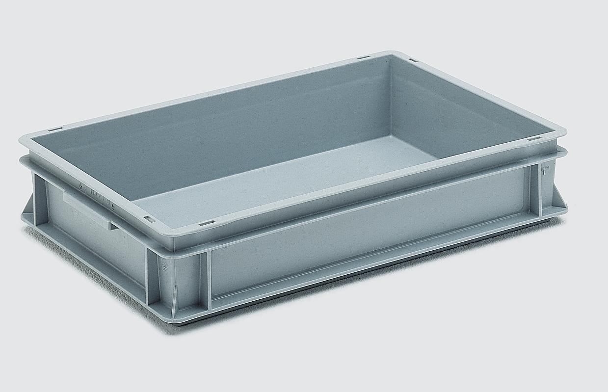 Bac plastique gerbable - KESBAC 600x400x120 mm - norme Europe - fond et parois pleins, poignées fermées, gris_0