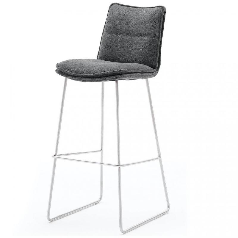 Lot de 2 chaises de bar design Halsou - Tissu anthracite et pieds en acier brossé - Confort et style rétro_0