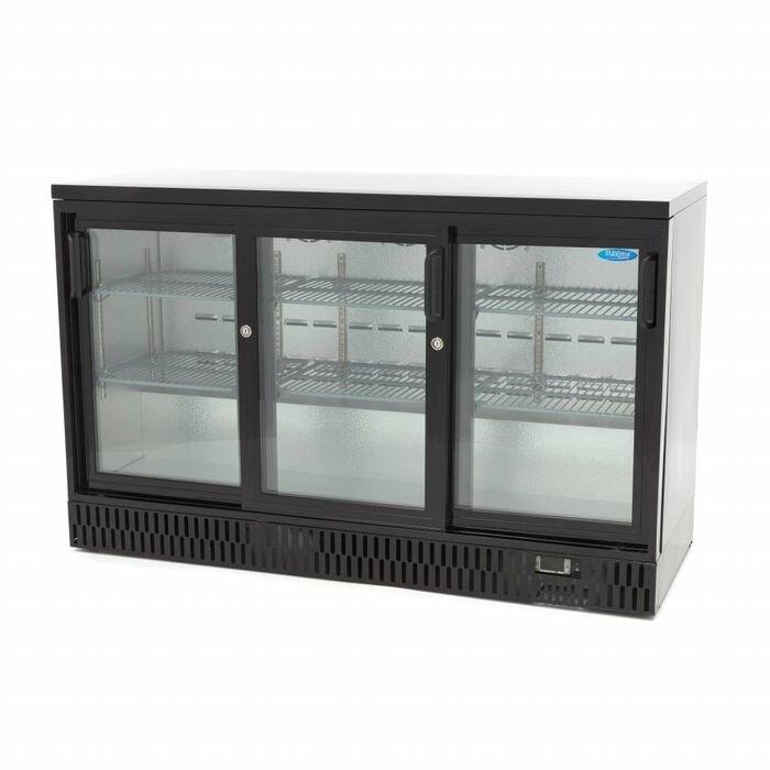Maxima - Réfrigérateur à boissons 3 portes coulissantes, 6 étagères réglables, double vitrage, LED, température 0-12°C, 135x51.5x85 cm, 323 L,_0