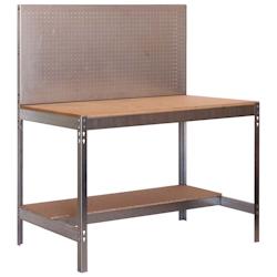 PROREGAL Etabli BUFFALO avec paroi à outils | HxLxP 84x150x61cm | Capacité de charge 600kg | Galvanisé - argenté métal PR_RS37-08_0