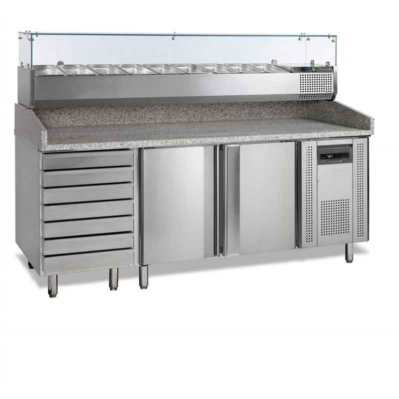 Table à pizza avec module pour garniture VK38-200 - PT1310 - acier inoxydable et dessus en granite_0