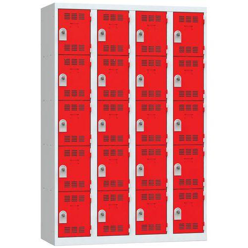 Vestiaire multicases - 5 cases par colonne - moraillon 4 - gris clair et rouge - Dimensions 1200x500x1800 mm_0