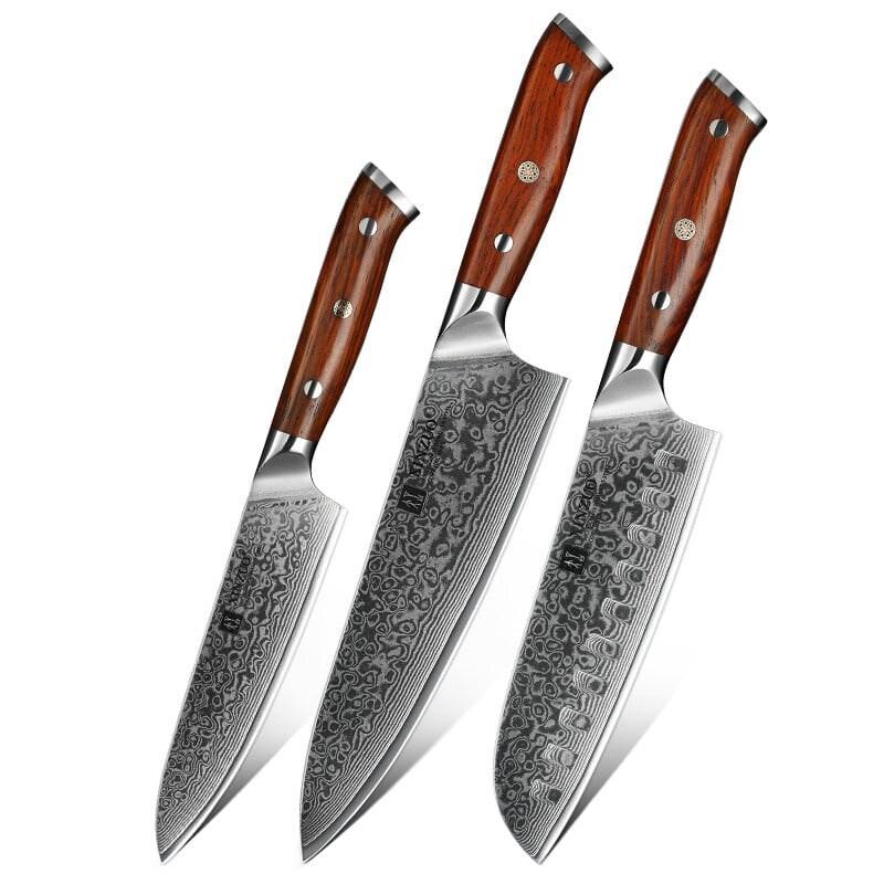 XinZuo - Set de couteaux Damas 3 pièces - Série B13R Yu - multicolore multi-matériau B13R-A3_0