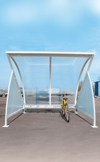 Abri vélo semi-ouvert demi-lune initial / structure en acier / bardage en polycarbonate alvéolaire et plastique / pour 6 vélos_0