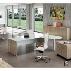 Bureau de direction en verre X Time avec retour – Quadrifoglio, disponible en version mixte ou bois_0