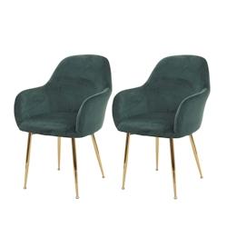 Décoshop26 - Lot de 2 chaises de salle à manger design rétro en tissu velours vert pieds métal dorés 04_0000381 - 3000253188989_0