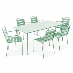 Oviala Business Ensemble table de jardin et 6 fauteuils en métal vert sauge - Oviala - vert acier 109246_0
