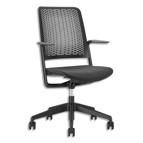 Fauteuil With Me - inclinaison synchrone, accoudoir fixe, structure noire, assise tissu gris, éco-responsable_0