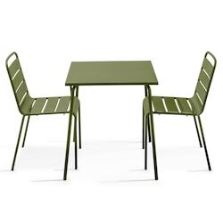Oviala Business Ensemble table de jardin carrée et 2 chaises Vert Kaki - vert acier 114639_0