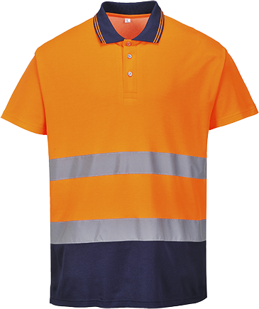 Polo coton bicolore orange marine S174 - bandes réfléchissantes, UPF 35+, norme EN ISO 20471 classe 2_0