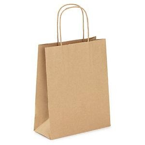 Sac papier kraft brun 26x14x32cm - avec poignées torsadées, 80g/m², aptes au contact alimentaire_0
