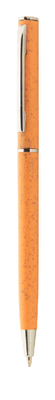 Stylo bille twist écologique en plastique paille de blé - détails chromés - encre bleue - couleur orange_0