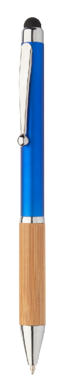 Stylo à bille stylet - plastique avec embase en bambou - finition métallique - encre bleue_0