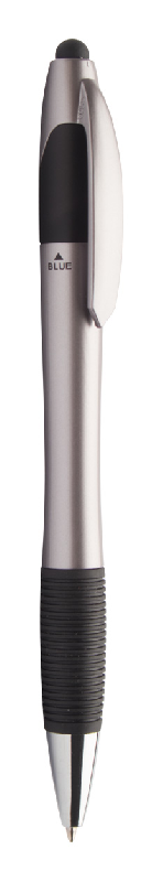 Stylo à bille stylet - plastique avec grip caoutchouc - embout chromé - encre noire, bleue et rouge_0