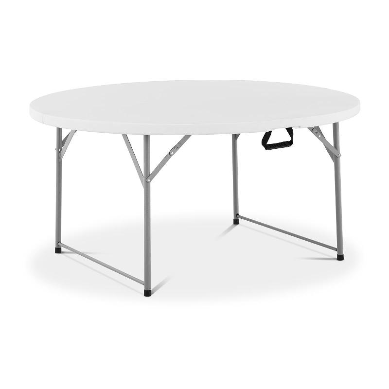 TABLE PLIANTE DE JARDIN D\'EXTÉRIEUR TRAITEUR (Ø 1 500 X 740 MM, CAPACITÉ DE CHARGE : 150 KG, ACIER, POLYÉTHYLÈNE (PE-HD), COLORIS : BLANC) 14_0004488_0