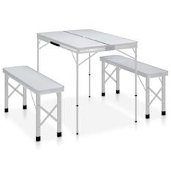VidaXL Table de camping pliable avec 2 bancs Aluminium Blanc - blanc aluminium 48181_0