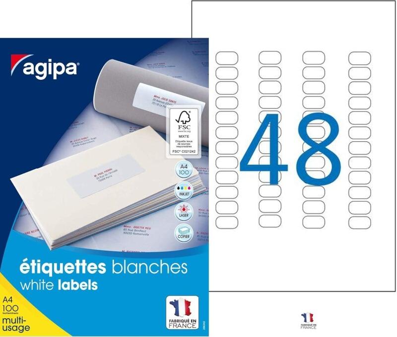 Agipa 102162 Lot de 4800 Etiquettes DIN A4 multi usage arrondis 22 x 12,7 mm Blanc - 3270241021622_0