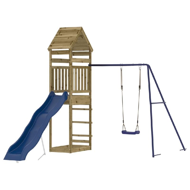 Aire de jeux d'extérieur en bois de pin imprégné - balançoires, toboggan, portiques robustes - 53 x 85 x 264 cm - Jeux jardin 02_0004859_0