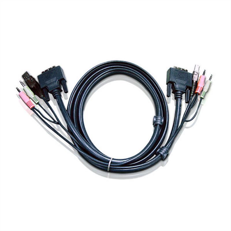 ATEN 2L-7D02UD Câble KVM DVI-D (Dual Link), USB, Audio, noir, 1,8 m_0