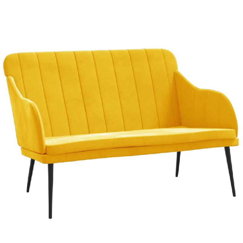 Banc banquette en velours jaune 110 x 76 x 80 cm - Cadre robuste en métal 02_0010635_0