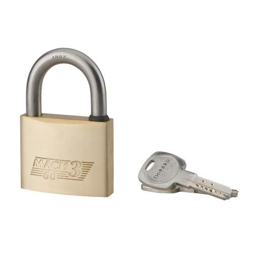 CADENAS À CLÉ EN LAITON MONOBLOC AVEC ANSE INOX - MACH.3 T2 - COFFRE 60MM - ANSE 34MM FTH THIRARD