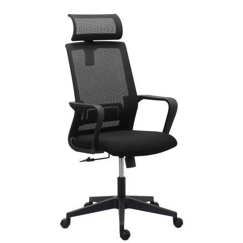 CHAISE DE BUREAU SPRITZ TISSU ET MAILLE - AVEC ACCOUDOIRS ET SOUTIEN LOMBAIRE - APPUI-TÊTE - MÉCANISME BASCULANT CENTRÉ - PIED NOIR