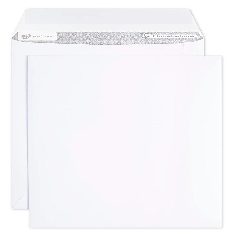 Clairefontaine Boîte de 500 pochettes Adhéclair blanches 162x229/C5, 90 g/m², adhésive avec bande - blanc 8042C_0