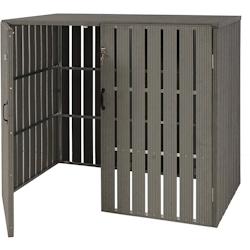 Décoshop26 - Abri de poubelles extérieur conteneurs à ordures jusqu'à 4 bacs 115x140x100 cm en métal aspect bois extensible gris 04_0005609 - gri_0