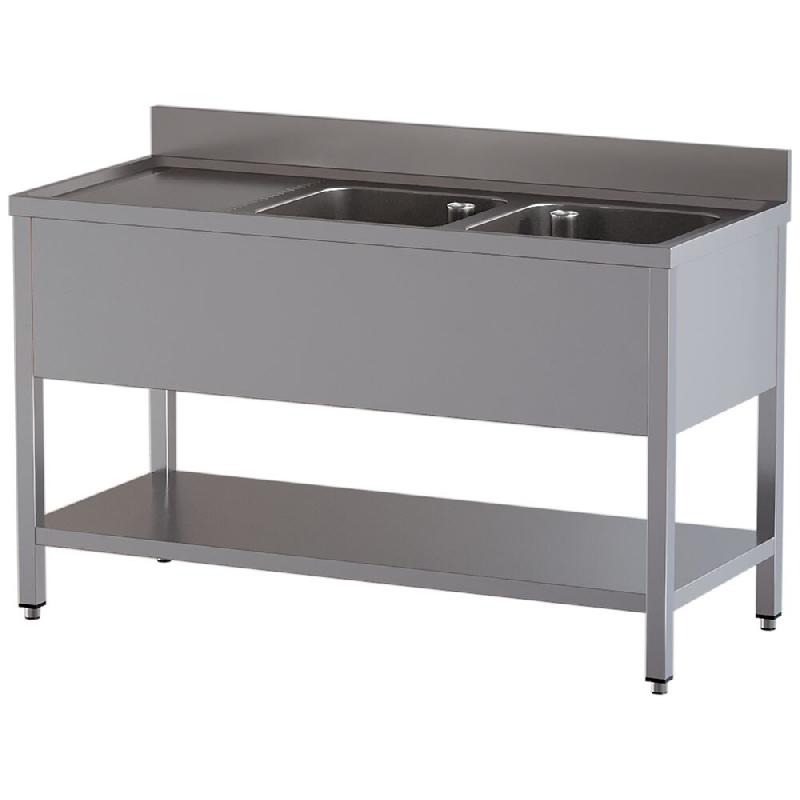 Diamond - Plonge 2 cuves et 1 égouttoir gauche, avec sous tablette - réf. L1821/D-SS6 - AKS-L1821/D-SS6_0