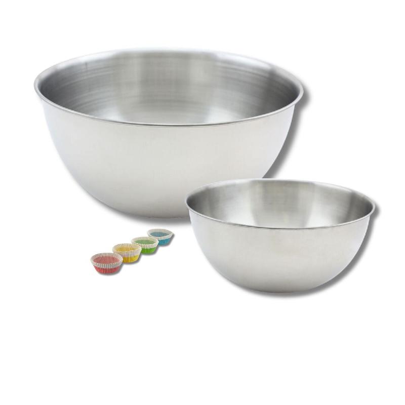Ensemble avec 1 Lot de 100 barquettes alimentaires jetables en papier, 1 spatule Zenker et 2 bols à mixer en inox Fackelmann - 3176239936575_0
