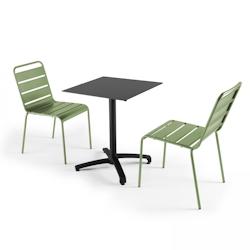 Oviala Business Ensemble table de jardin stratifié noir et 2 chaises vert cactus - Oviala - vert métal 108174_0