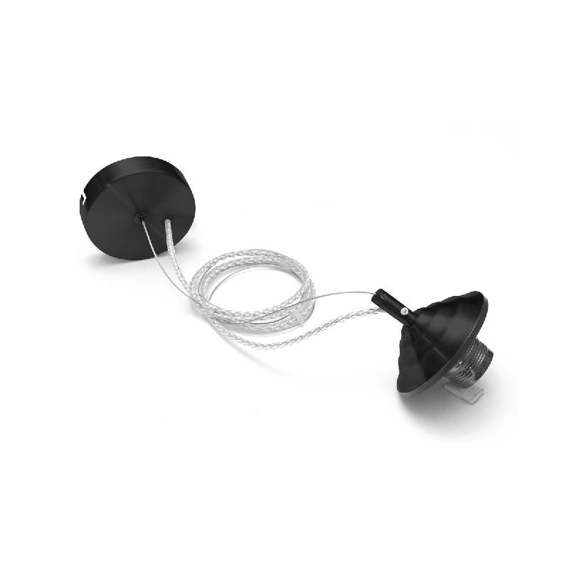 Gea Luce Alice - Kit De Suspension Pour Ampoule Alice V/P E27 Avec Rosace Noire, Câble Tressé Transparent Et Cache Douille 1Xe27 Max 1X60W - noir AL_0