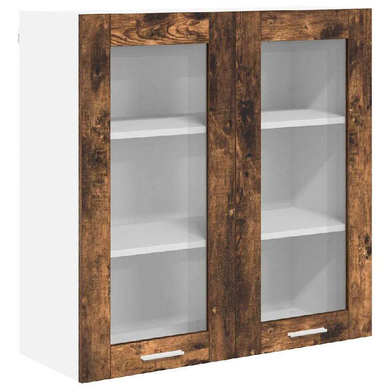 Helloshop26 - Armoire suspendue moderne rectangulaire cuisine 80 x 31 x 80 cm grande capacité de rangement en bois d'ingénierie 02_0053365 - verre 3_0