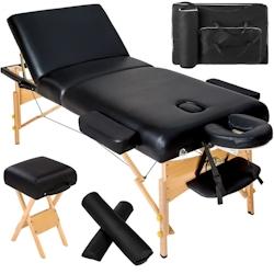 Helloshop26 - Table de massage Pliante 3 Zones, Tabouret, Rouleau + Housse noir 2008142 - 3000138341300_0