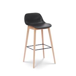Kosmi Tabouret de bar noir style scandinave avec pieds en bois naturel - Hauteur 76 cm - 3760301694021_0