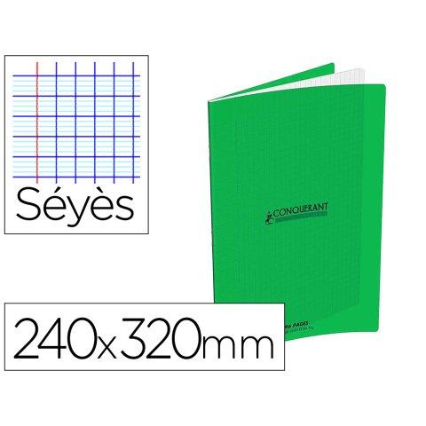 LOT DE 3 - CAHIER CONQUERANT CLASSIQUE AGRAFE 240X320MM 96 PAGES SEYES 90G COUVERTURE CARTE RECYCLEE COLORIS VERT