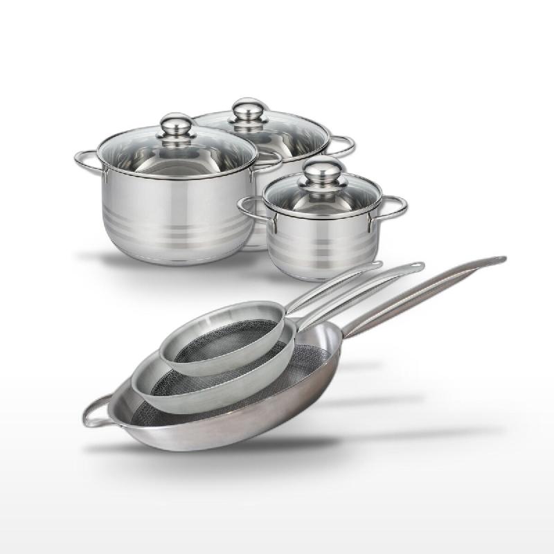 Lot de 3 Poêles et 3 Faitouts Elo Relief Solution - gris 3176239942583_0