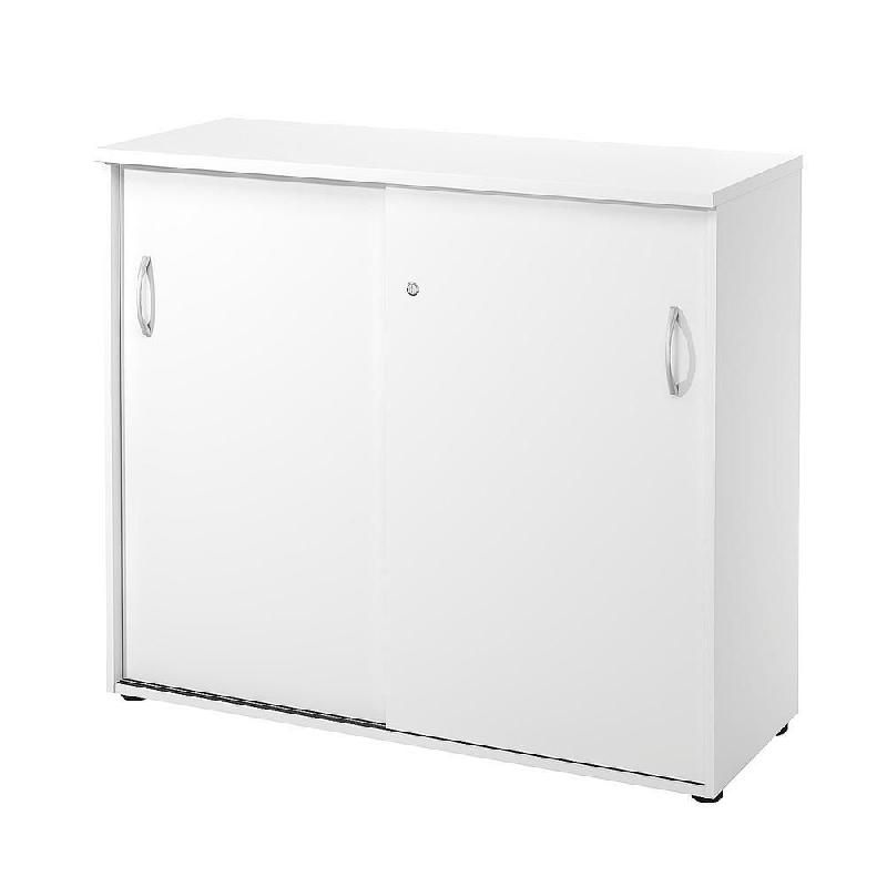MEUBLE MI-HAUTEUR NF ENVIRONNEMENT PORTES COULISSANTES - H.104 X L. 120 X P. 48 CM - BLANC - PORTES BLANC