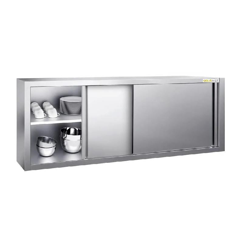 Placard mural inox 2000 x 400 mm / Hauteur 650 mm avec portes coulissantes PREMIUM - GOLDINOX - gris inox 3701770815289_0