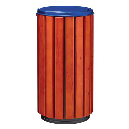 POUBELLE D'EXTÉRIEUR ZENO PROTEC 80L LATTES BOIS COUVERCLE BLEU ACIER POUDRÉ - ROSSIGNOL PRO