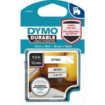Ruban cassette 12 mm x 5,5 m - Impression noir sur support blanc - Compatible modèles D1_0