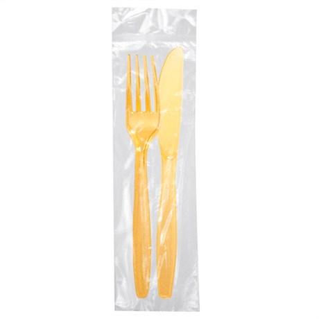 SACHET FOURCHETTE ET COUTEAU 19 CM PS JAUNE (VENDU PAR 500)