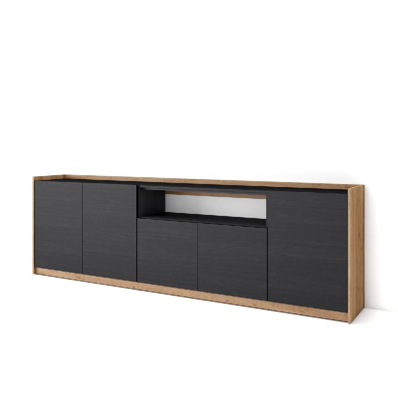 SKRAUT HOME Buffet salon et cuisine, 260x80x37 cm, 5 Portes, Meuble chaussure, Noir et chêne - noir Bois manufacturé 706_33_0