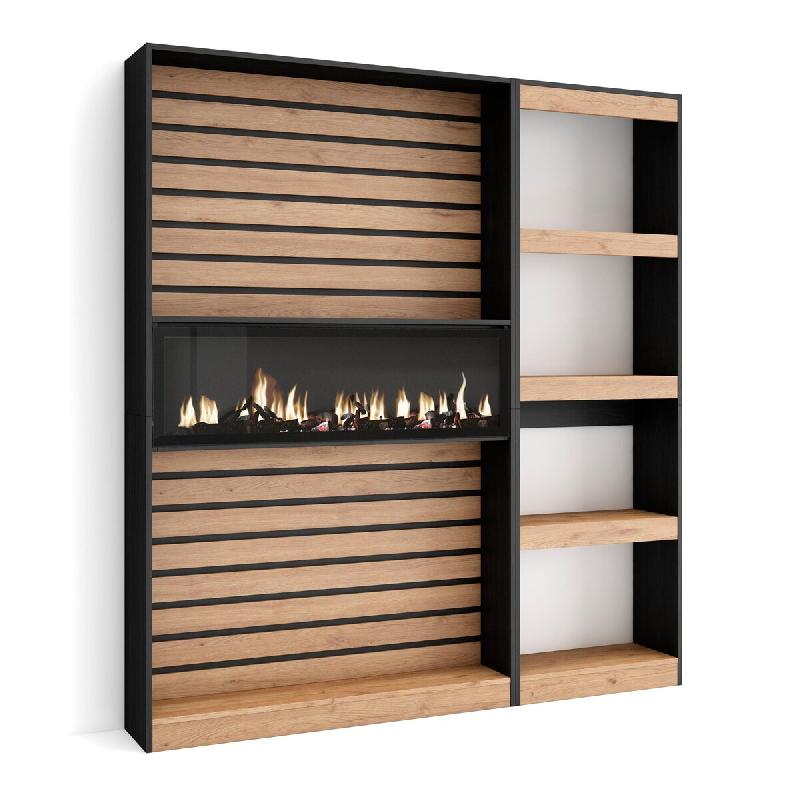 SKRAUT HOME Étagère Bibliothèque, 170x186x25cm, Salon Salle à manger Bureau, Cheminée électrique XXL, Chêne et noir - beige Bois manufacturé 82_2_0