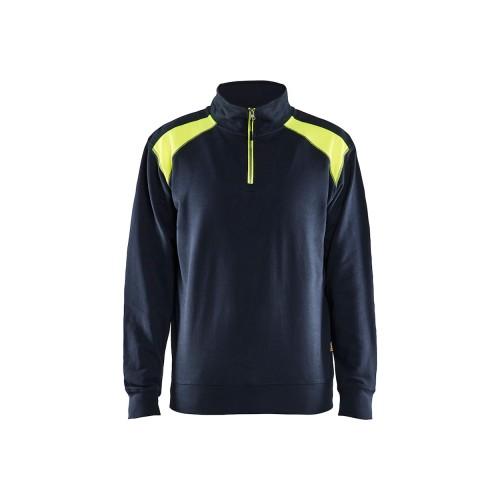 SWEAT CAMIONNEUR AVEC DÉTAIL AUX ÉPAULES - BLEU MARINE FONCÉ ET JAUNE - 4XL BLAKLADER
