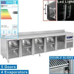 Table frigorifique murale ventilée - 5 portes vitrées GN 1/1 - 700 litres - Référence DT274/ELA-VD_0