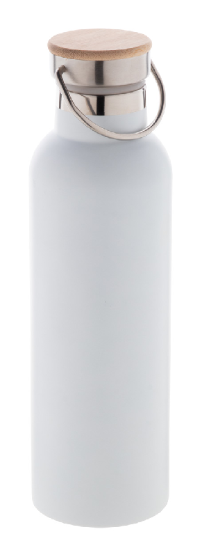 Thermos en inox - double paroi - couvercle en bambou - 750 ml - blanc_0